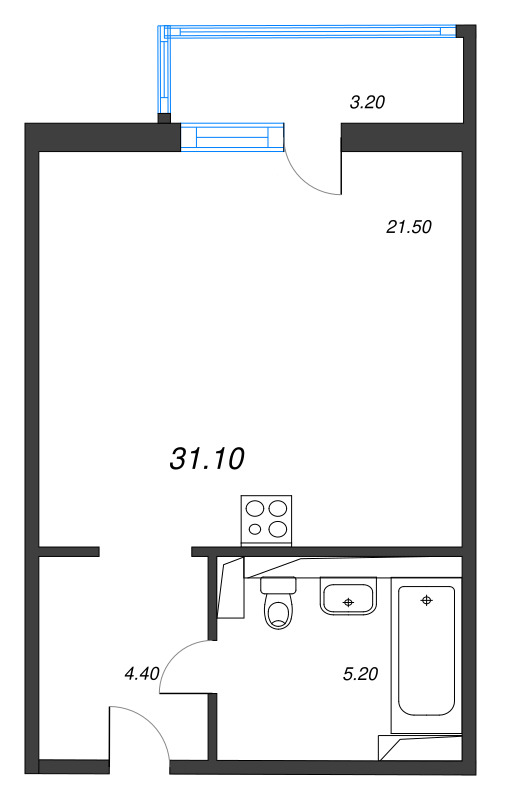 Квартира-студия, 31.1 м² в ЖК "Руднева 15" - планировка, фото №1