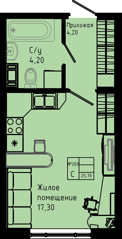 Квартира-студия, 25.7 м² в ЖК "Pixel" - планировка, фото №1