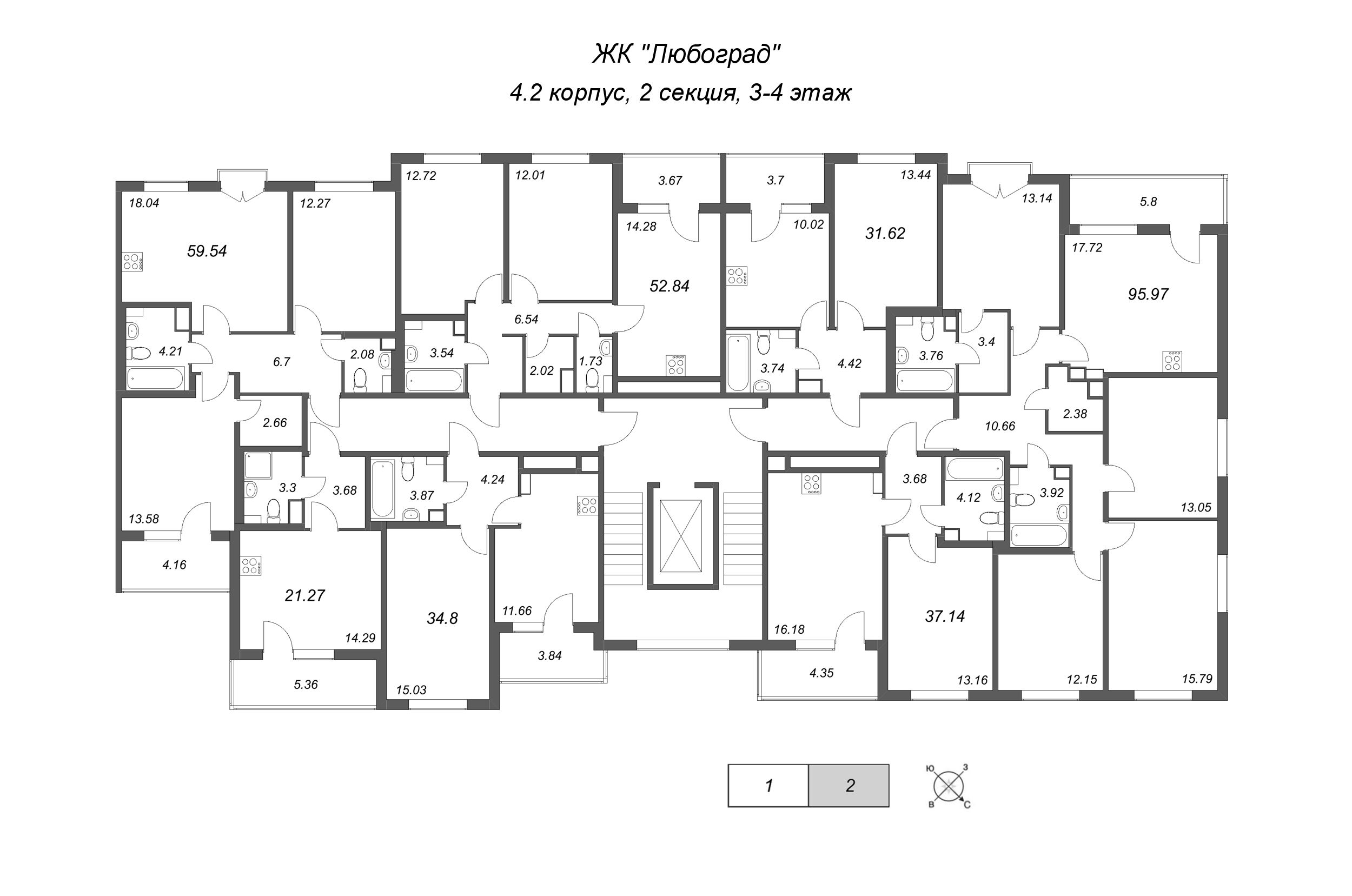 Квартира-студия, 21.27 м² в ЖК "Любоград" - планировка этажа