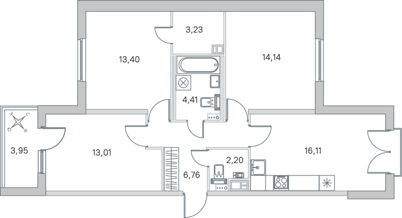 4-комнатная (Евро) квартира, 73.26 м² в ЖК "Любоград" - планировка, фото №1