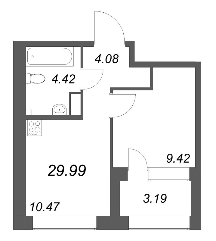 1-комнатная квартира, 29.99 м² в ЖК "Аквилон Солар Парк" - планировка, фото №1