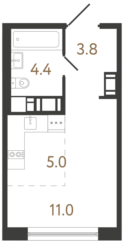 Квартира-студия, 24.2 м² в ЖК "Передвижники 2" - планировка, фото №1