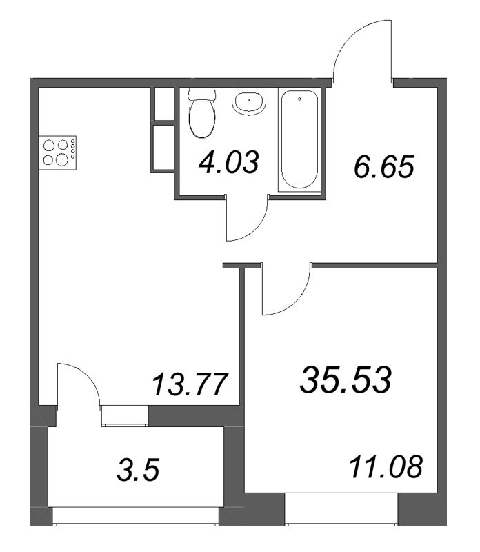 1-комнатная квартира, 35.53 м² в ЖК "Ультра Сити 3.0" - планировка, фото №1