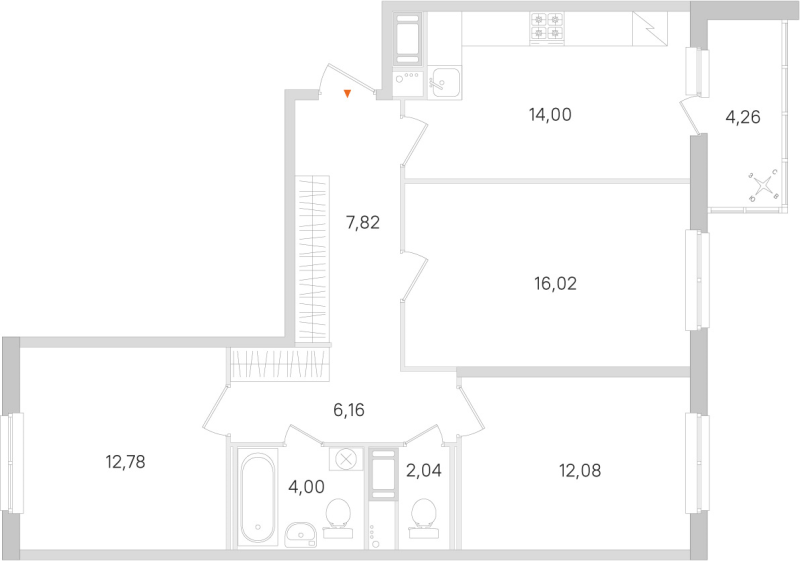 3-комнатная квартира, 74.9 м² в ЖК "Ясно.Янино" - планировка, фото №1