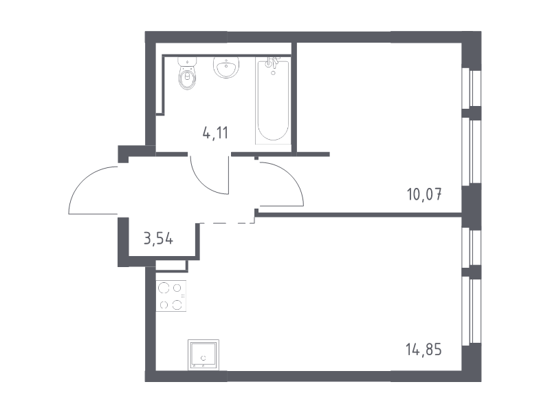 1-комнатная квартира, 32.57 м² в ЖК "Невская Долина" - планировка, фото №1