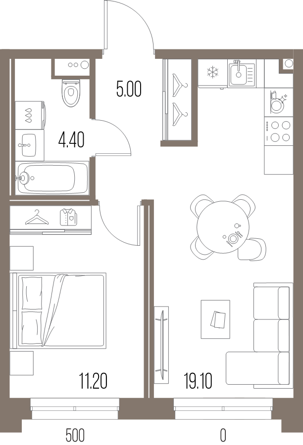 2-комнатная (Евро) квартира, 39.7 м² в ЖК "Легенда на Охте" - планировка, фото №1