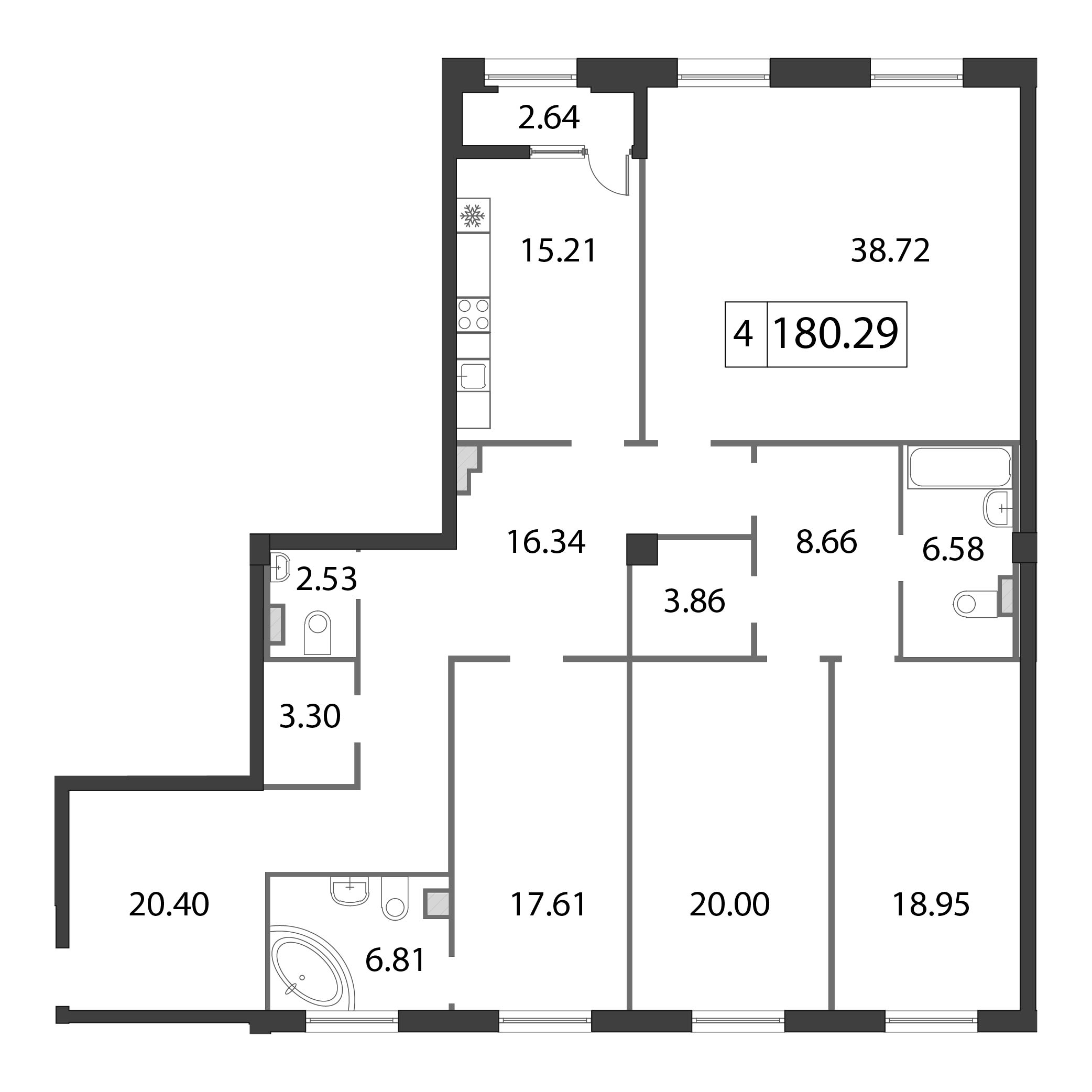 5-комнатная (Евро) квартира, 180.7 м² - планировка, фото №1