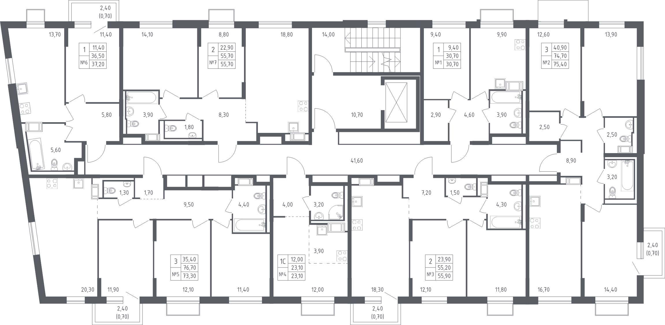 3-комнатная (Евро) квартира, 54.8 м² - планировка этажа
