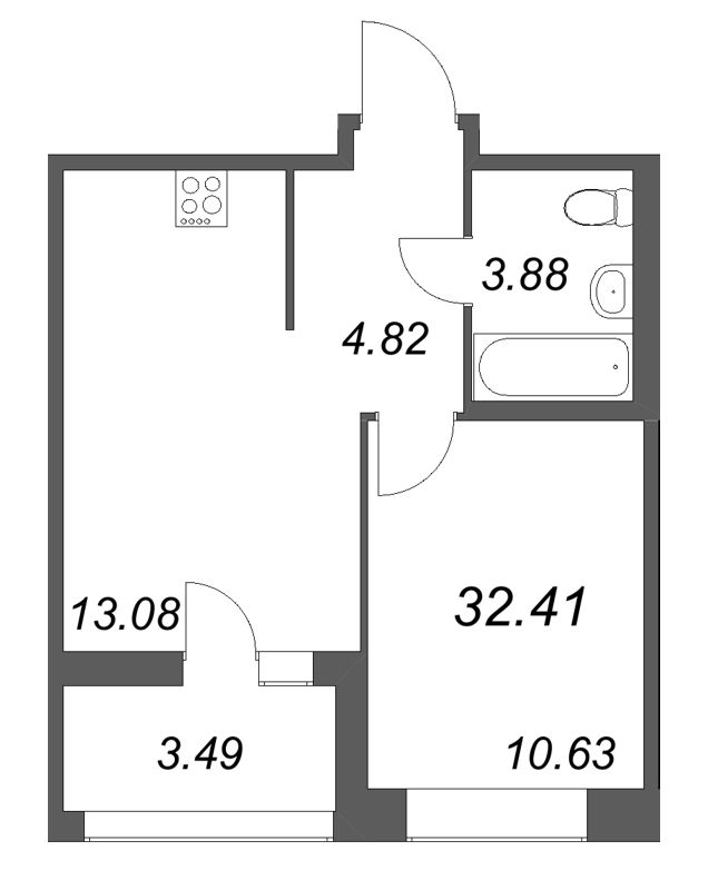 1-комнатная квартира, 32.41 м² в ЖК "Ультра Сити 3.0" - планировка, фото №1