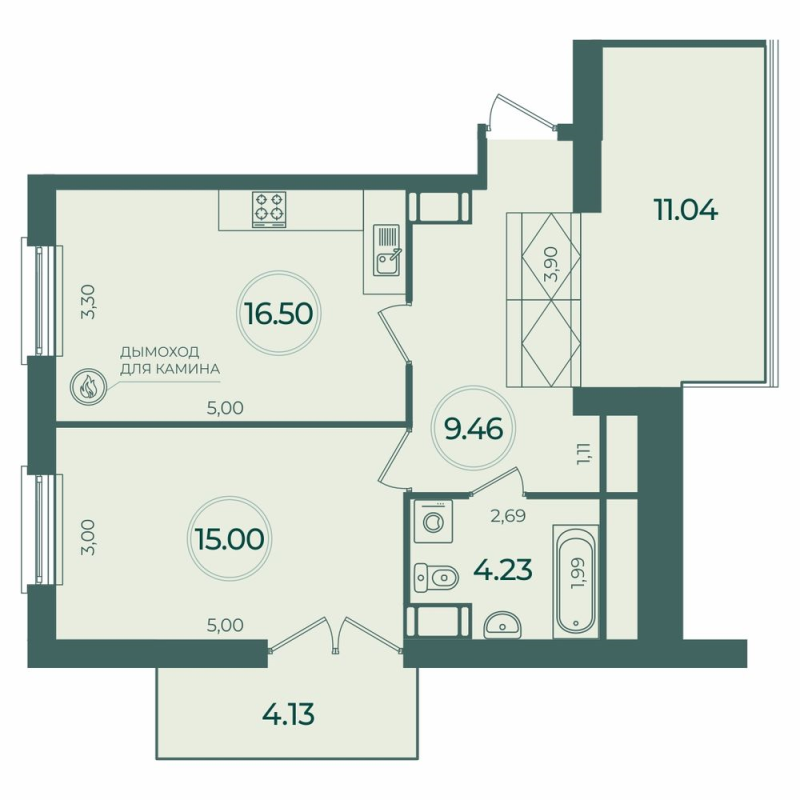 2-комнатная (Евро) квартира, 49.74 м² в ЖК "Дуалист" - планировка, фото №1
