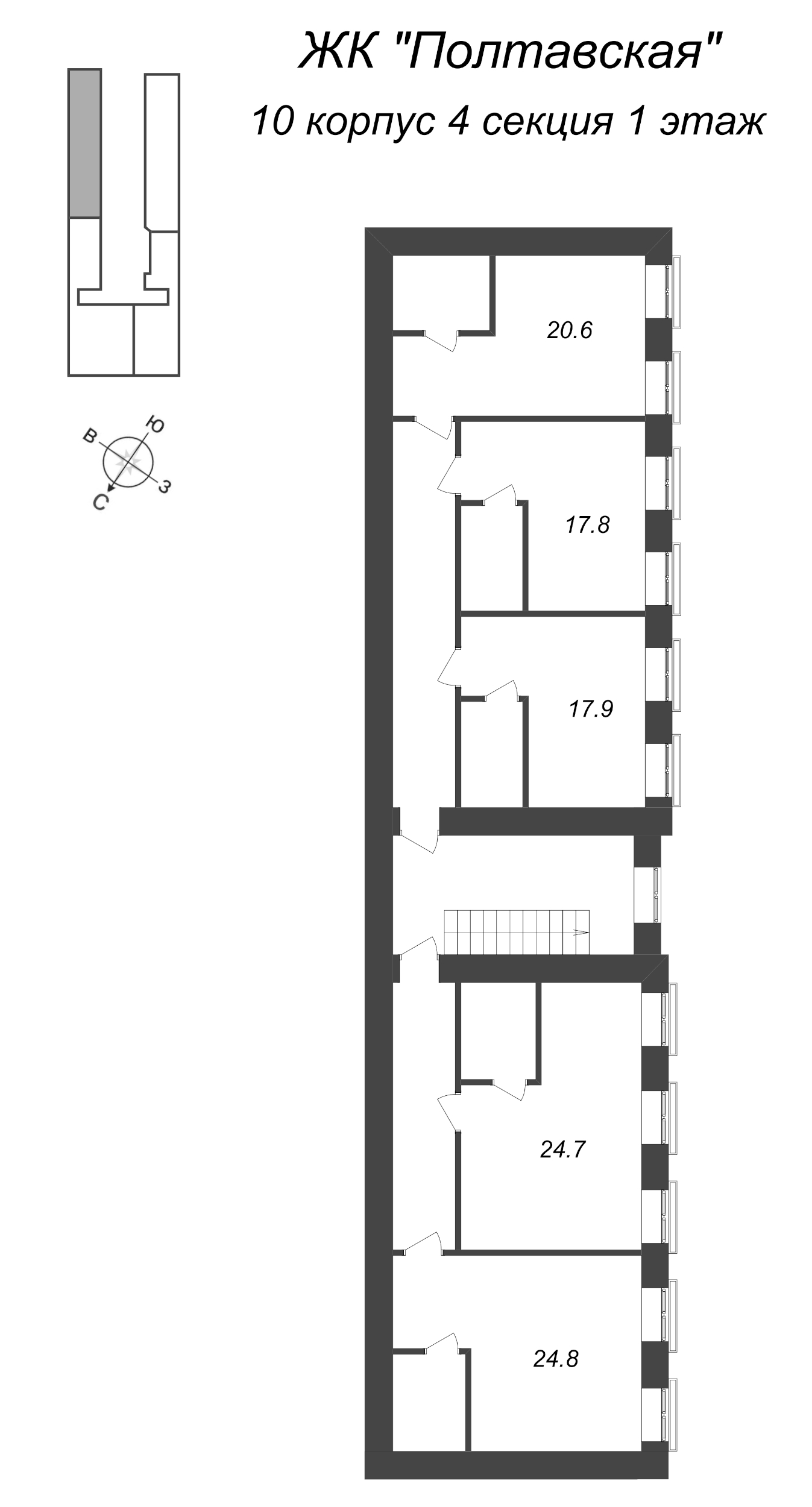 Квартира-студия, 23.8 м² в ЖК "Полтавская, д.10" - планировка этажа