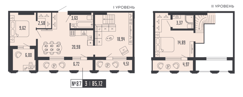 4-комнатная (Евро) квартира, 85.12 м² в ЖК "Shepilevskiy" - планировка, фото №1