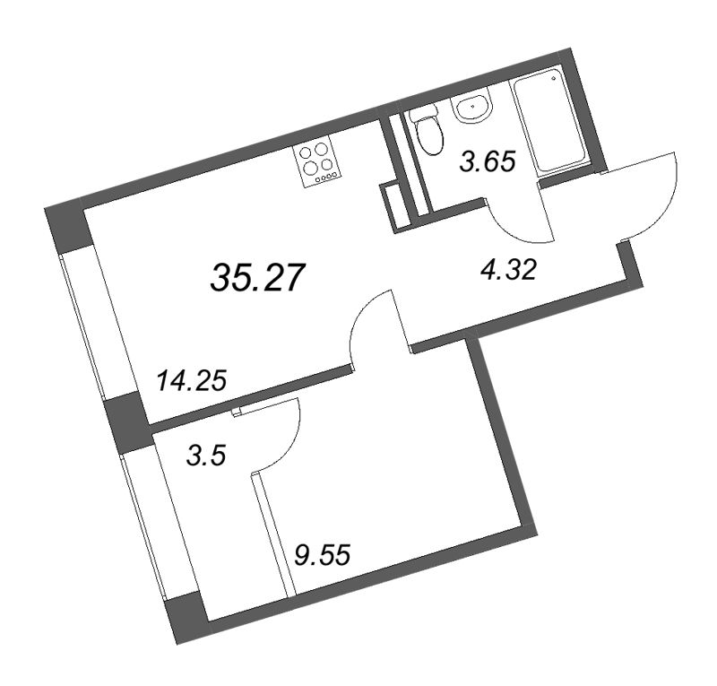 1-комнатная квартира, 35.24 м² в ЖК "17/33 Петровский остров" - планировка, фото №1