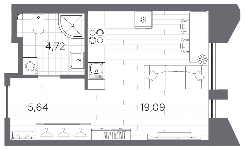Квартира-студия, 29.45 м² в ЖК "Галерная гавань" - планировка, фото №1