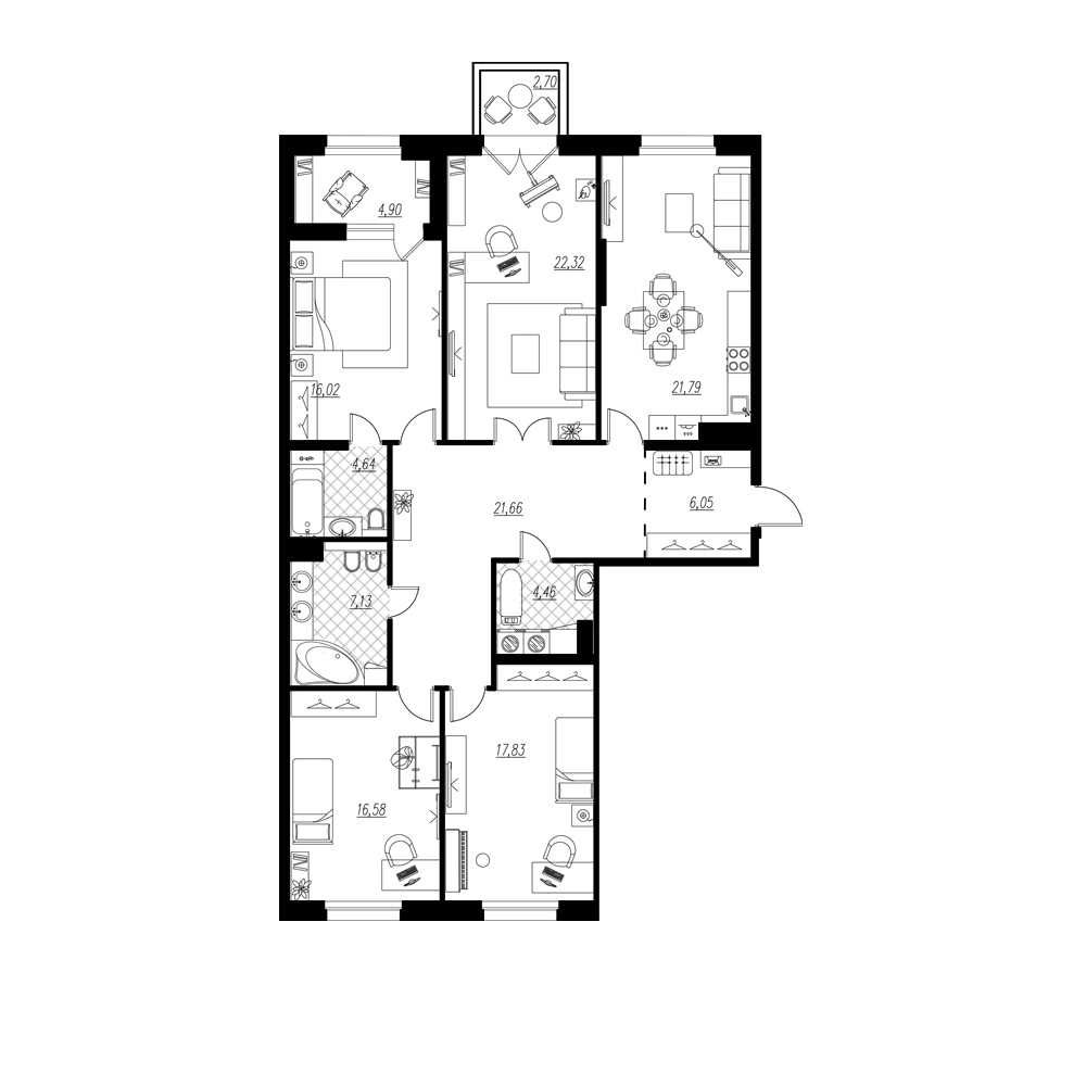 4-комнатная квартира, 143.5 м² - планировка, фото №1