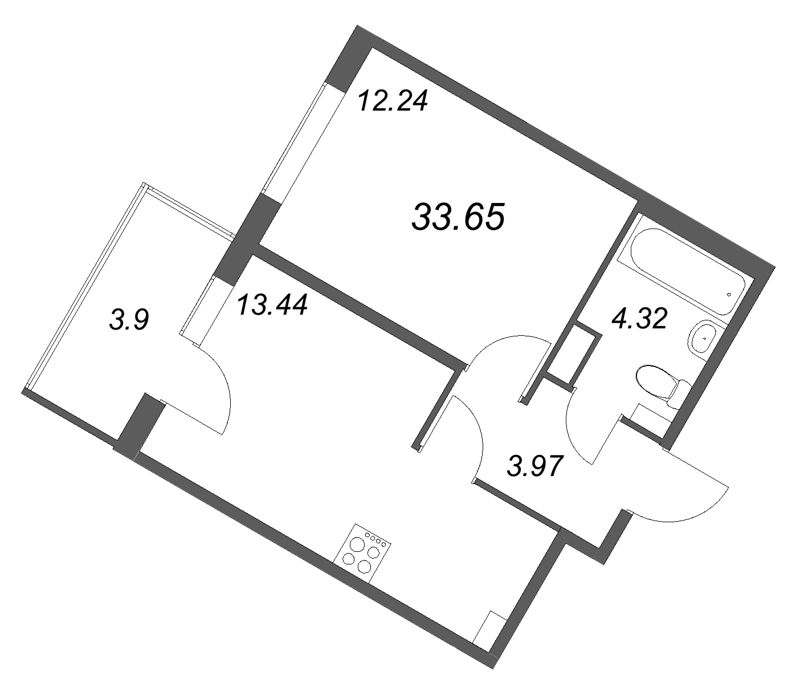 1-комнатная квартира, 33.65 м² в ЖК "Любоград" - планировка, фото №1