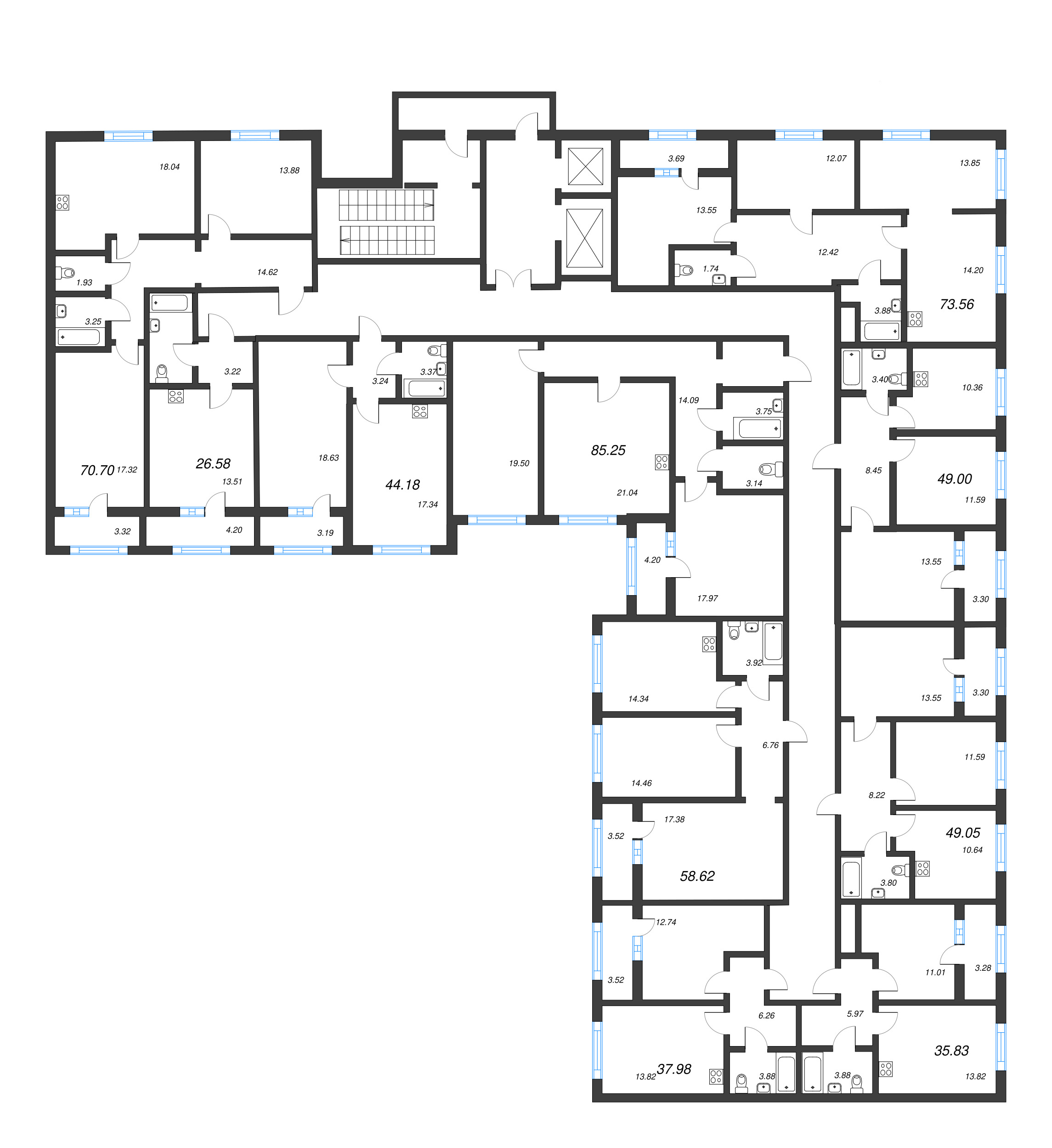 1-комнатная квартира, 37.98 м² - планировка этажа