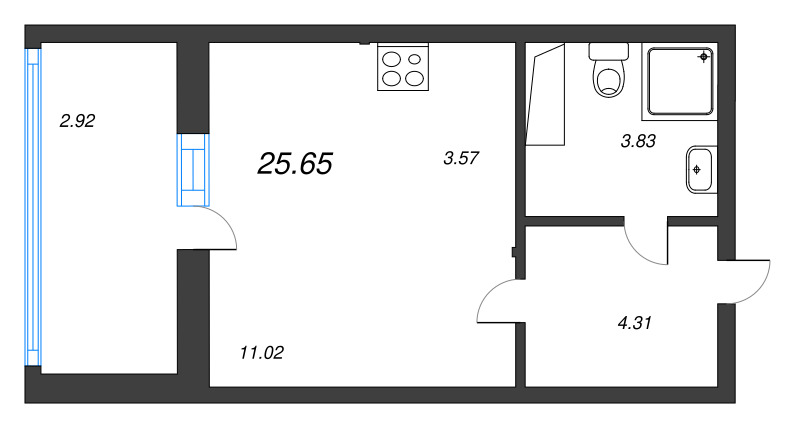 Квартира-студия, 25.65 м² - планировка, фото №1