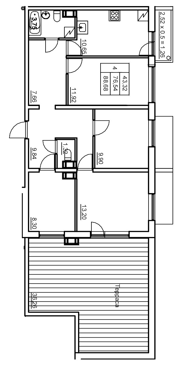 4-комнатная квартира, 95.46 м² в ЖК "Панорама Юкки" - планировка, фото №1