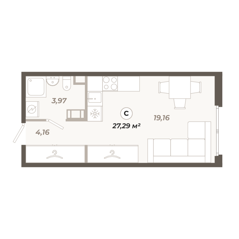 Квартира-студия, 27.29 м² в ЖК "Знатный" - планировка, фото №1