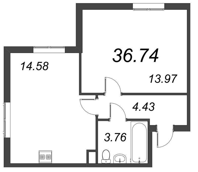 1-комнатная квартира, 36.74 м² в ЖК "VEREN NORT сертолово" - планировка, фото №1