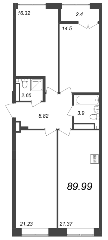 4-комнатная (Евро) квартира, 89.6 м² в ЖК "Neva Residence" - планировка, фото №1