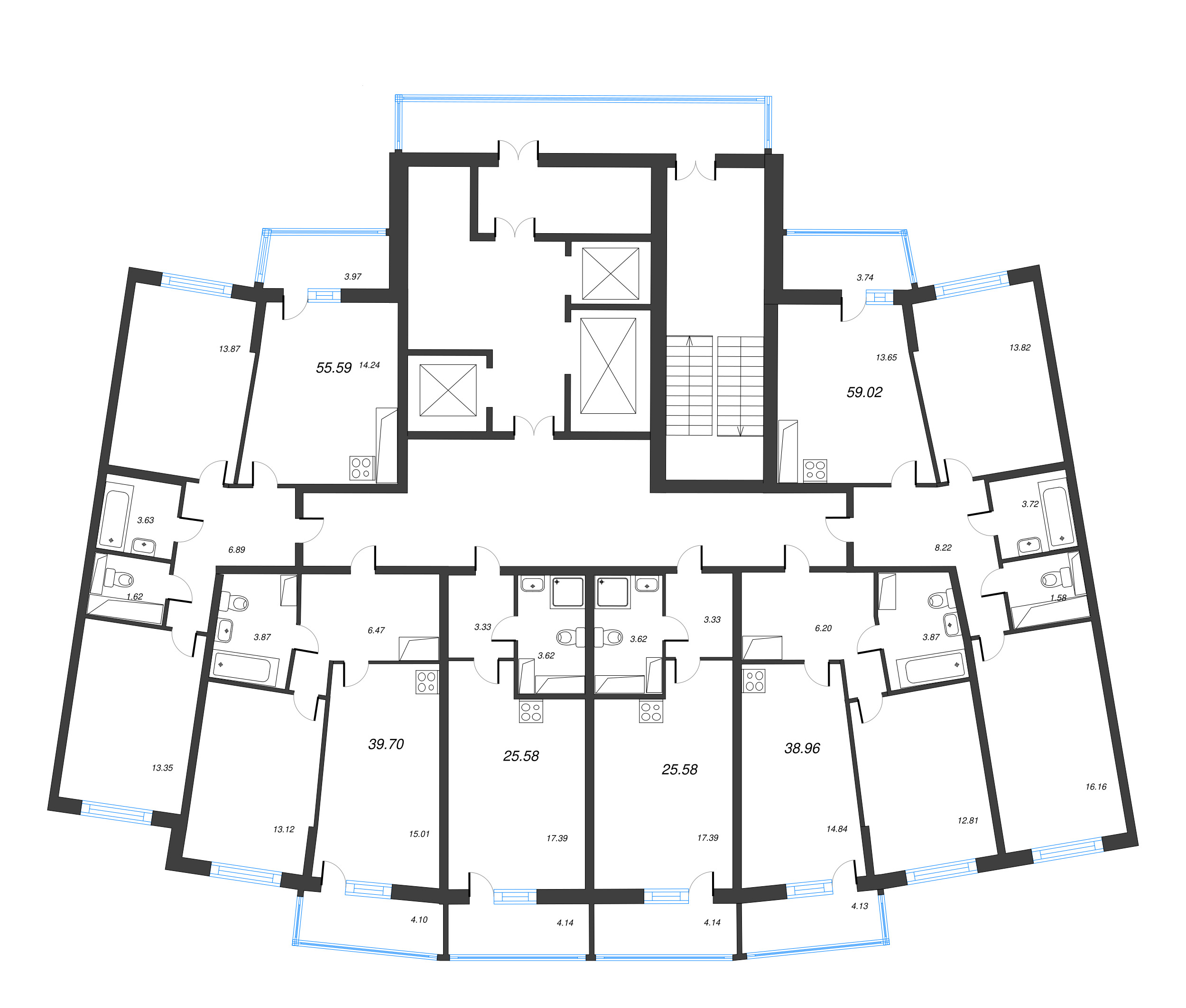 3-комнатная (Евро) квартира, 55.59 м² в ЖК "Дом Левитан" - планировка этажа