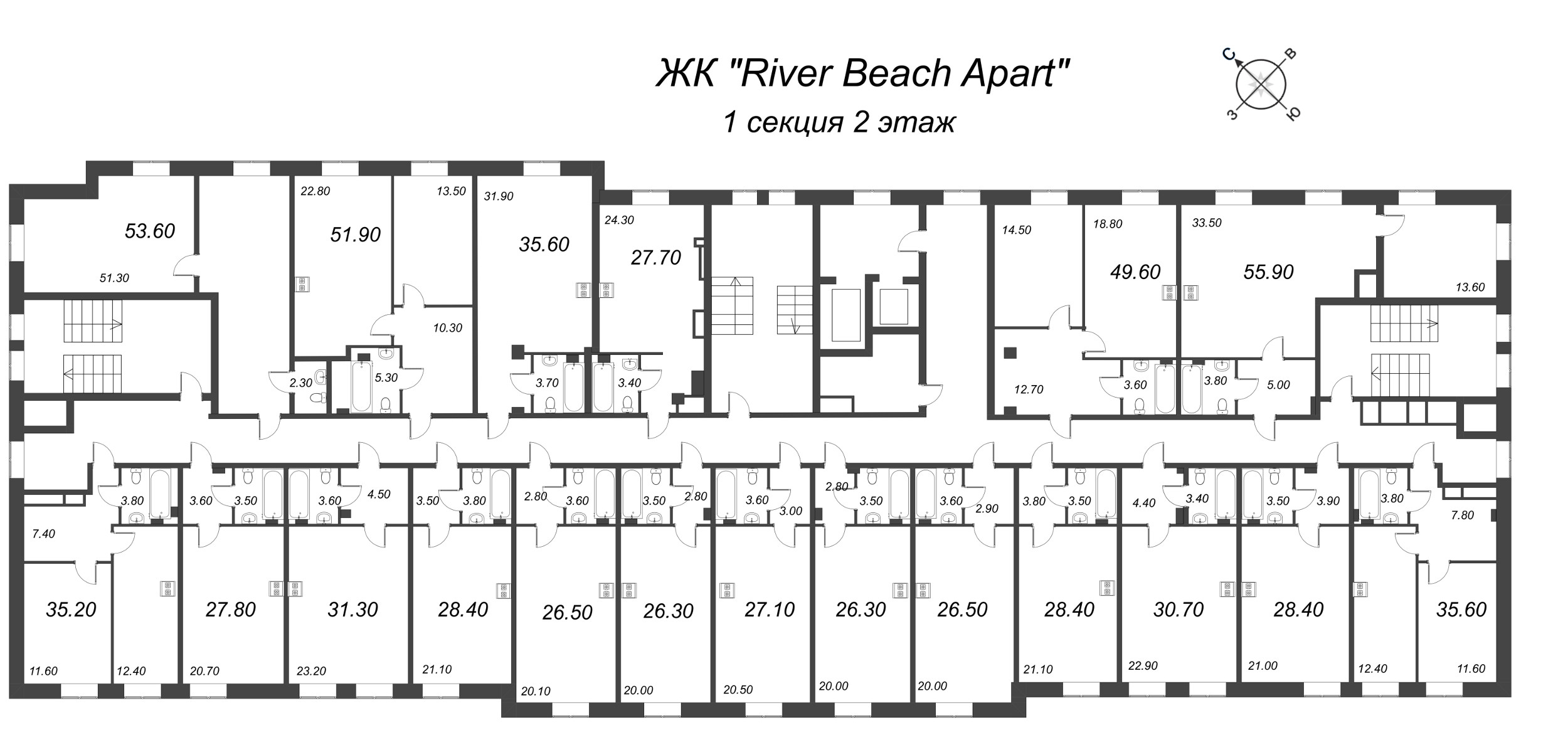 Квартира-студия, 26.5 м² в ЖК "River Beach Apart" - планировка этажа