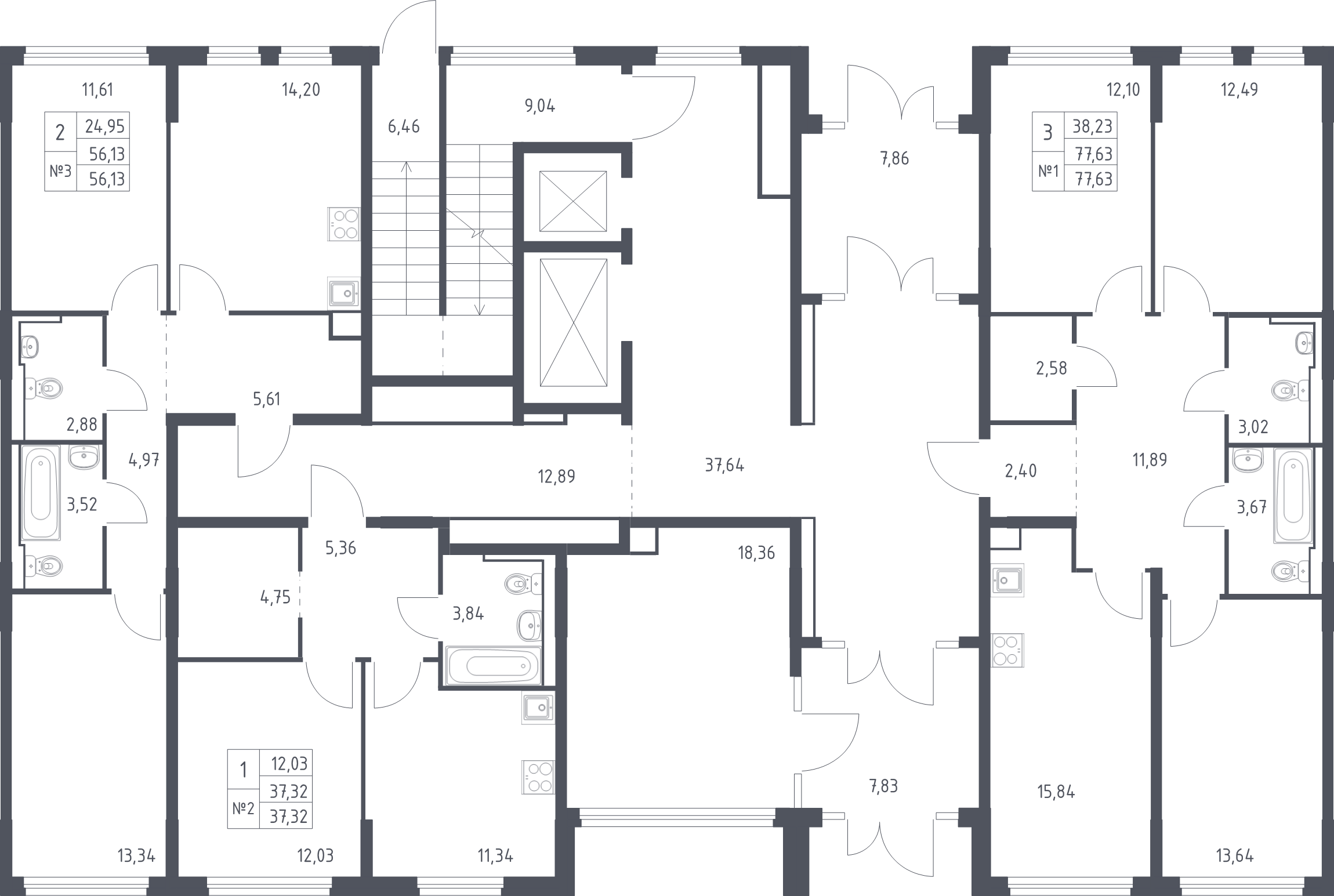 2-комнатная квартира, 55.75 м² в ЖК "Новое Колпино" - планировка этажа