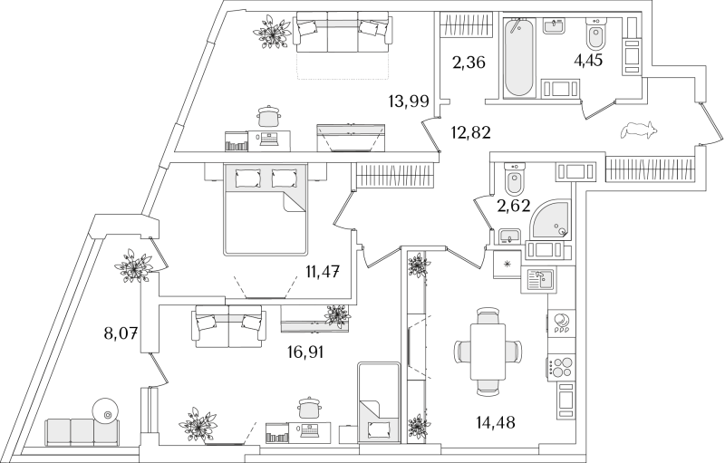 3-комнатная квартира, 83.14 м² в ЖК "Лайнеръ" - планировка, фото №1