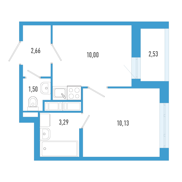 1-комнатная квартира, 28.85 м² в ЖК "AEROCITY" - планировка, фото №1