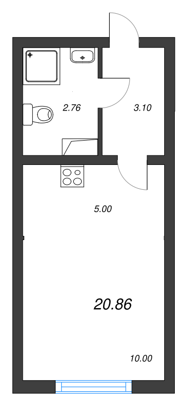 Квартира-студия, 20.9 м² в ЖК "Ручьи" - планировка, фото №1