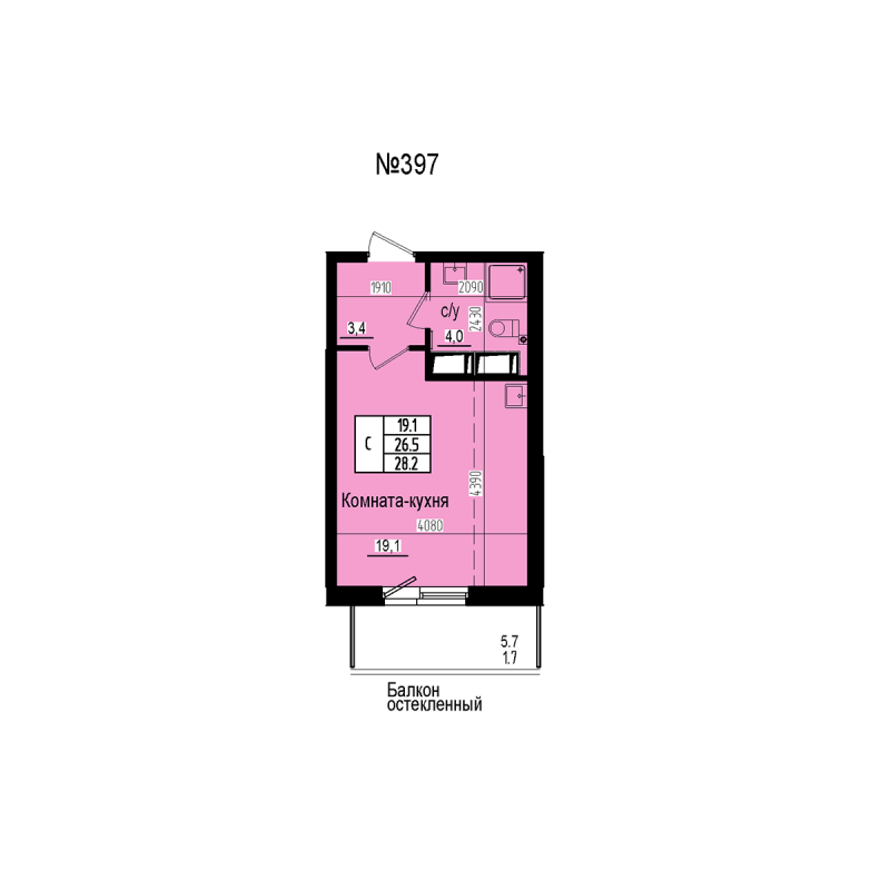 Квартира-студия, 28.2 м² в ЖК "ПРАГМА СИТИ" - планировка, фото №1