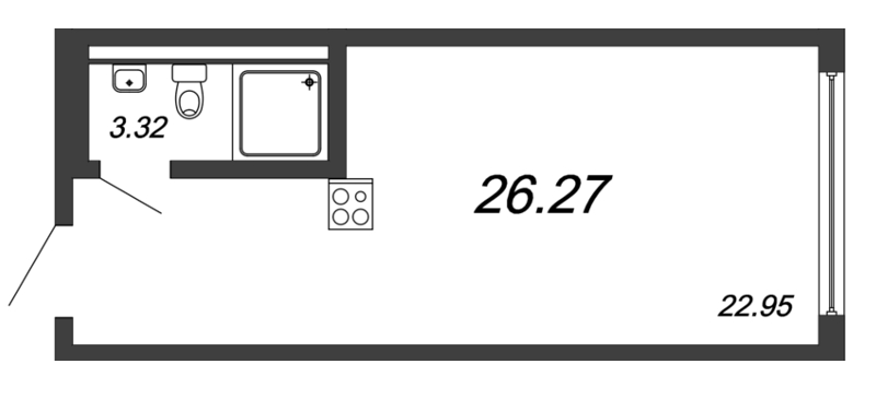 Квартира-студия, 26.1 м² в ЖК "Valo" - планировка, фото №1