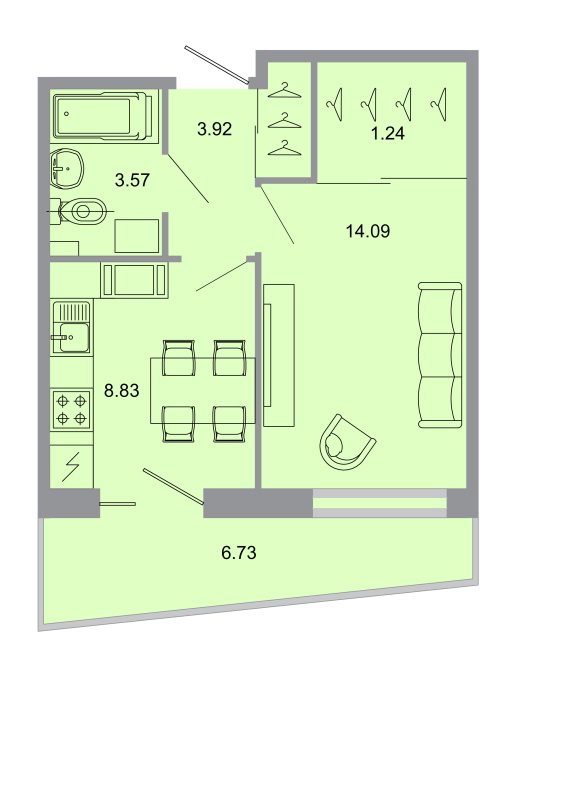 1-комнатная квартира, 32.5 м² в ЖК "Стороны света" - планировка, фото №1