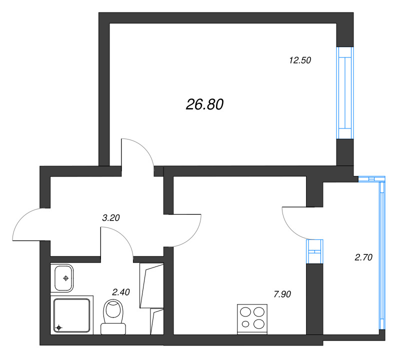 1-комнатная квартира, 26.8 м² в ЖК "Цветной город" - планировка, фото №1