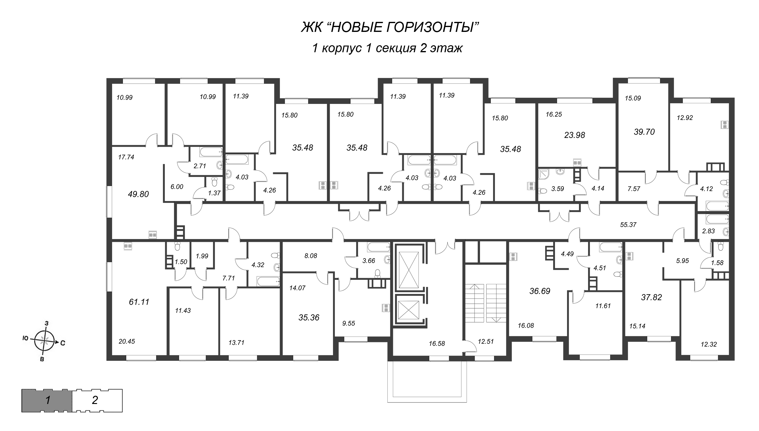 Квартира-студия, 23.98 м² в ЖК "Новые горизонты" - планировка этажа
