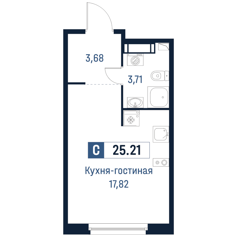 Квартира-студия, 25.21 м² в ЖК "Максималист" - планировка, фото №1