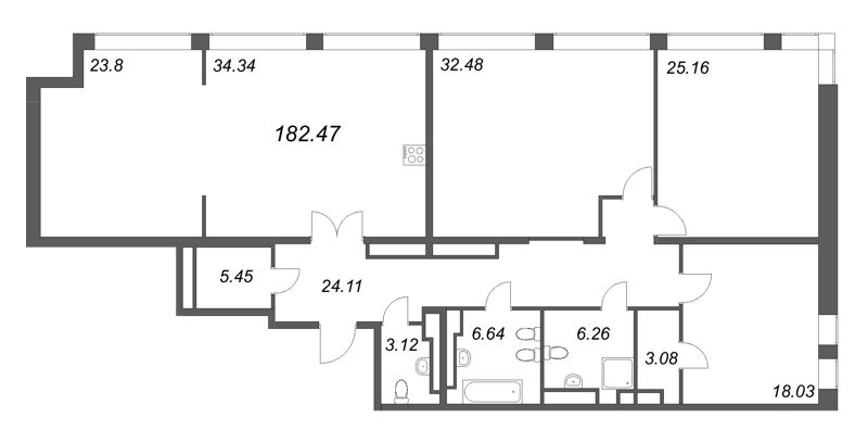 4-комнатная квартира, 182.47 м² - планировка, фото №1