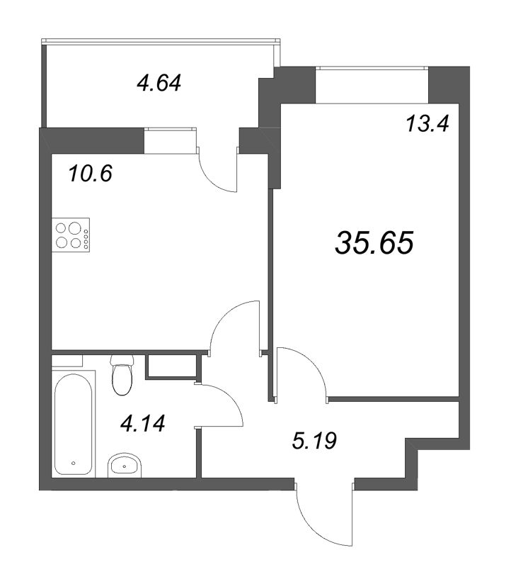 1-комнатная квартира, 35.65 м² в ЖК "Аквилон РекаПарк" - планировка, фото №1