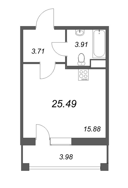 Квартира-студия, 25.49 м² - планировка, фото №1
