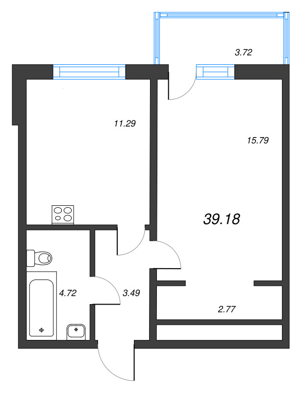 1-комнатная квартира, 39.1 м² в ЖК "Расцветай в Янино" - планировка, фото №1
