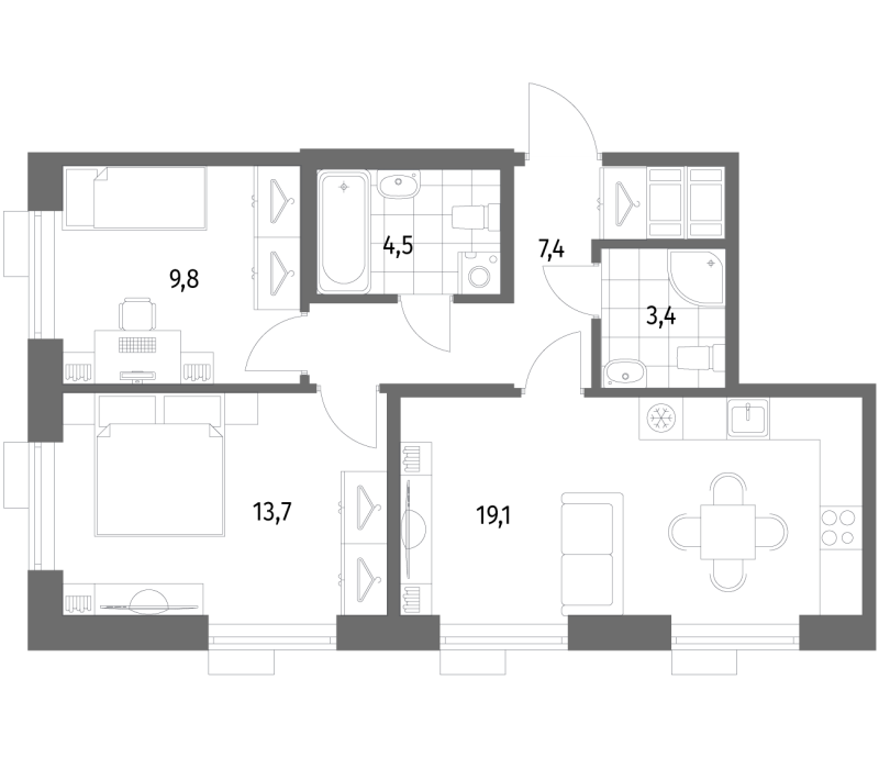 Квартира-студия, 26.4 м² - планировка, фото №1