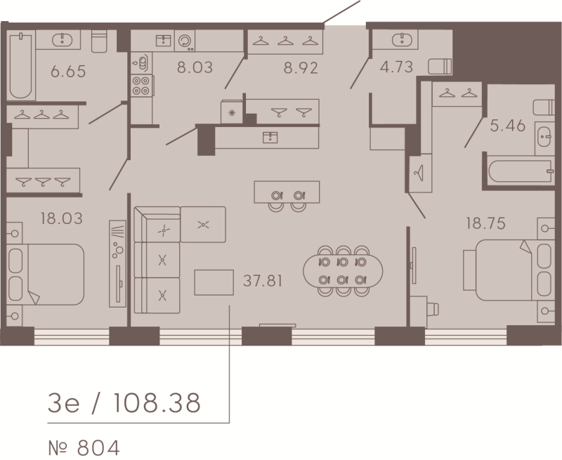 3-комнатная (Евро) квартира, 108.38 м² в ЖК "17/33 Петровский остров" - планировка, фото №1