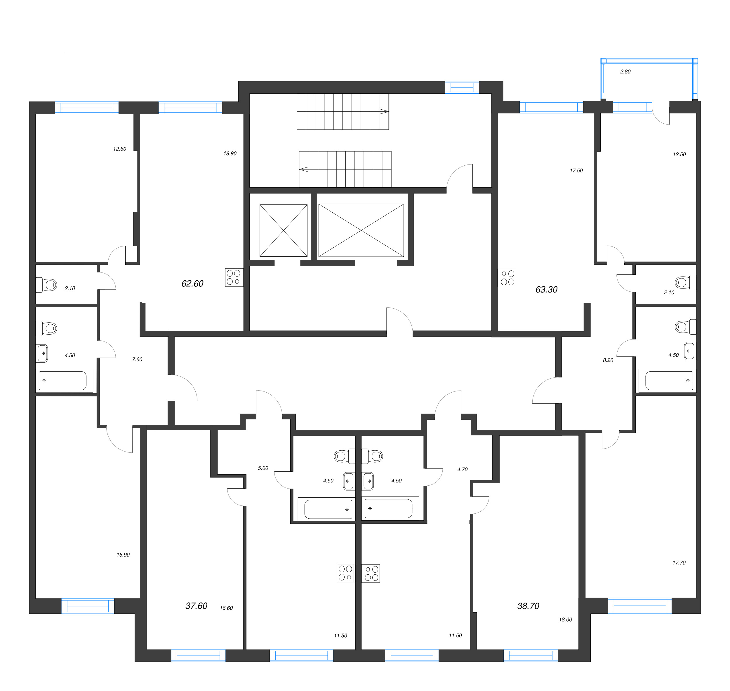 1-комнатная квартира, 38.7 м² в ЖК "Ягодное Река Парк" - планировка этажа