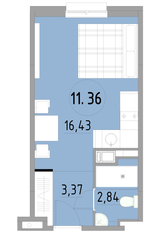Квартира-студия, 22.64 м² в ЖК "Cosmos Smart Yuzhny" - планировка, фото №1