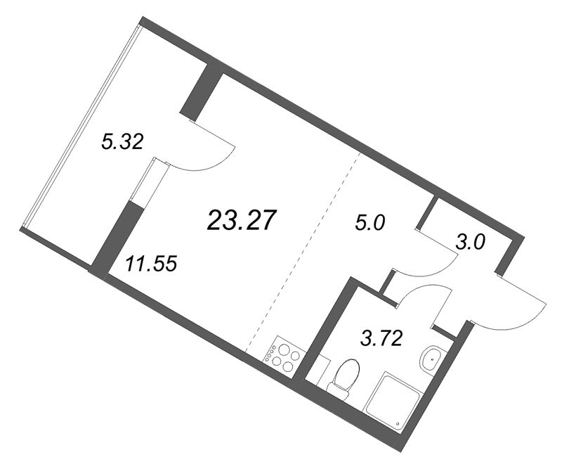 Квартира-студия, 23.27 м² - планировка, фото №1