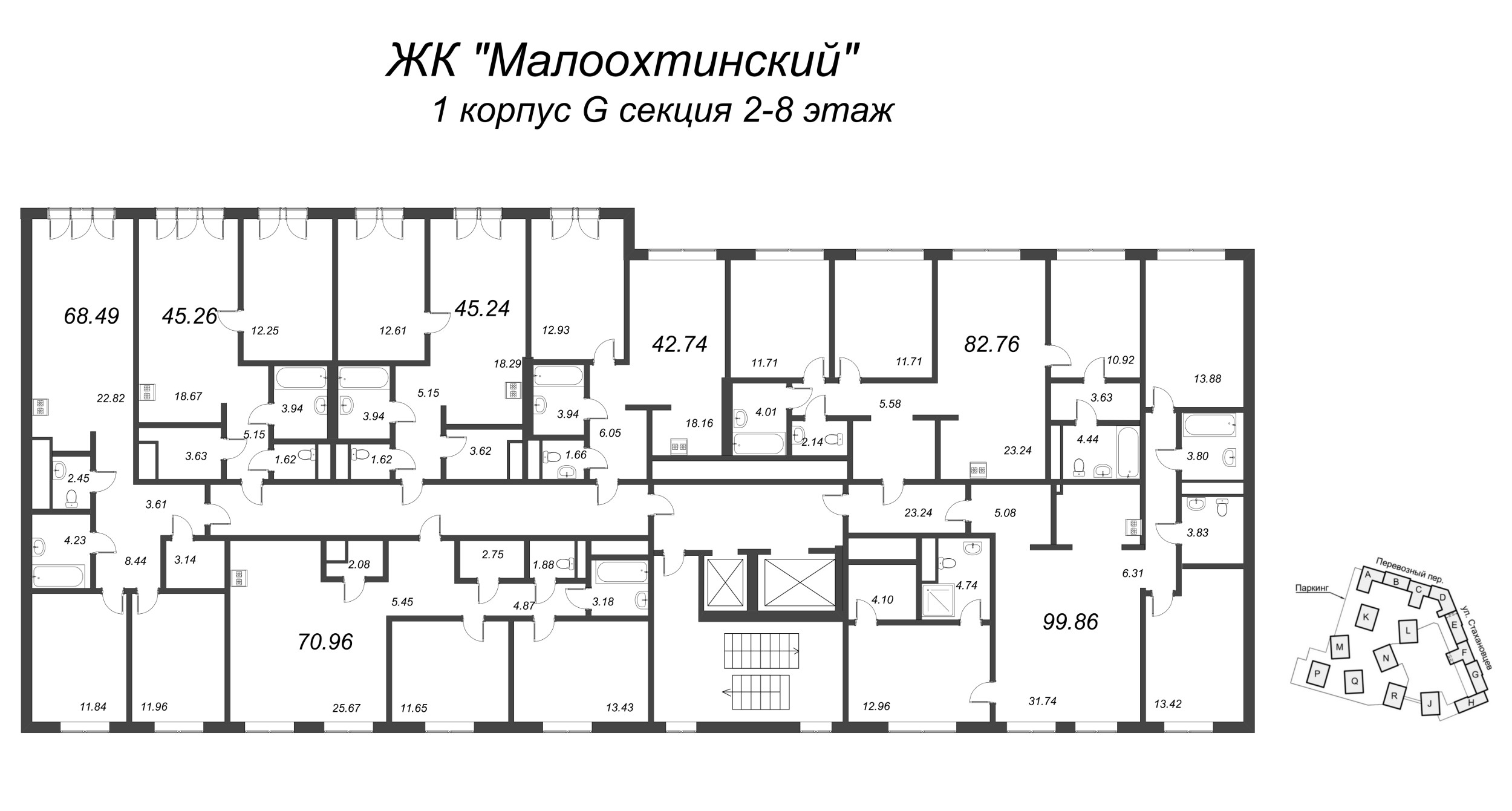 4-комнатная (Евро) квартира, 102.1 м² в ЖК "Малоохтинский, 68" - планировка этажа