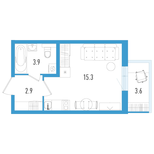 Квартира-студия, 23.2 м² в ЖК "Аэросити" - планировка, фото №1