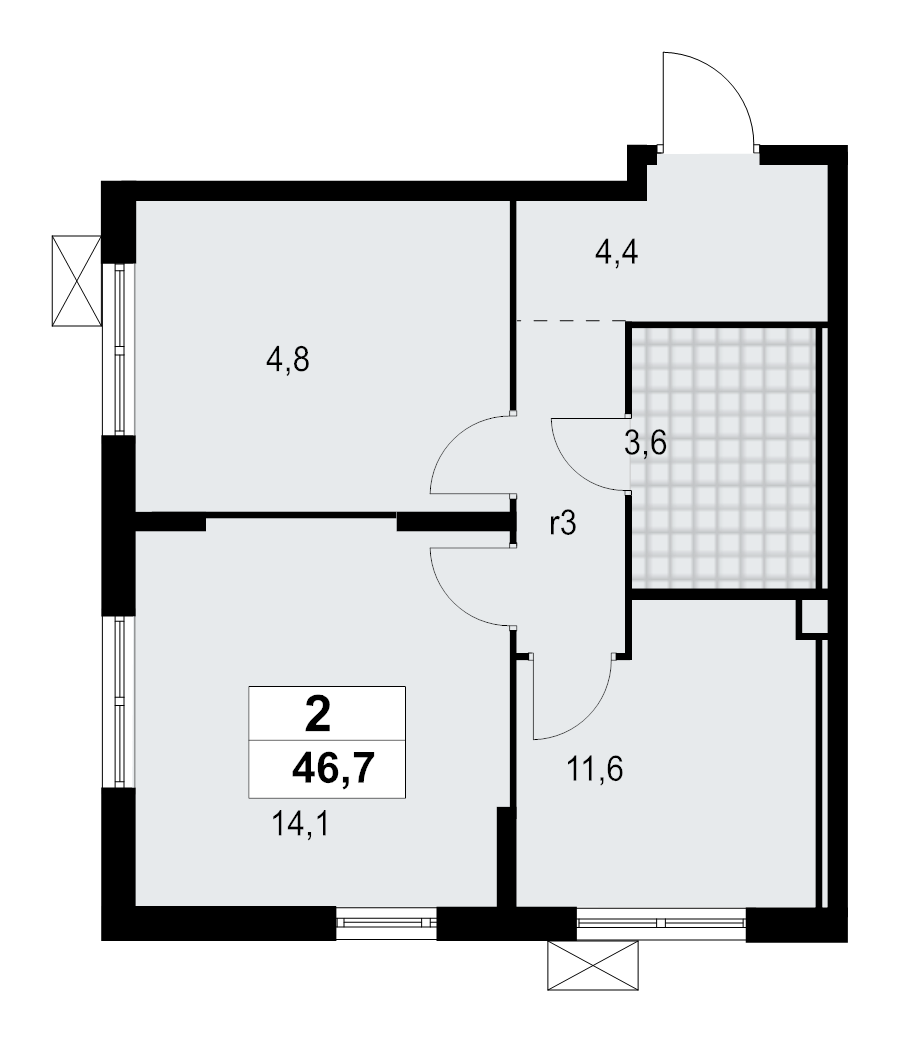 2-комнатная квартира, 46.73 м² в ЖК "А101 Лаголово" - планировка, фото №1